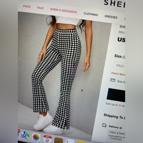 Shein slit hem gingham flare leg pants - new never worn - size 6, black&white - Picture 1 of 4